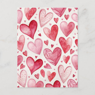 Carte d'amour à coeurs roses aquarelle vintage