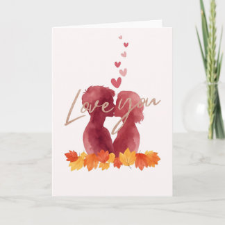 Carte d'amour automnale Love You avec couple s'emb