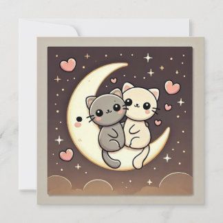 Carte d'amour de chat au clair de lune