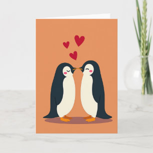 Carte d'amour de couple de manchots qui s'embrasse