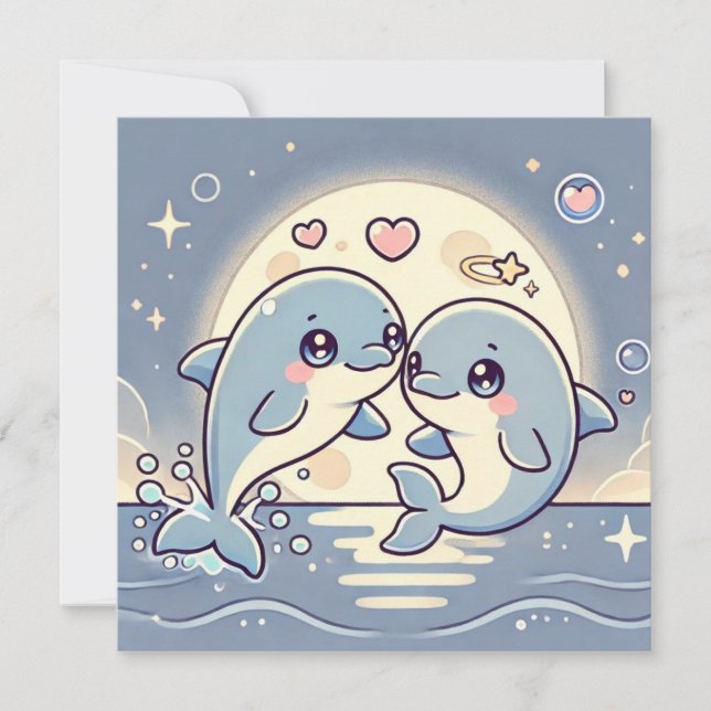 Carte d'amour de dauphin au clair de lune (Devant)