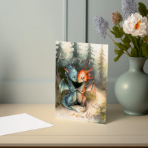 Carte d'amour de dragon personnalisée avec feuille