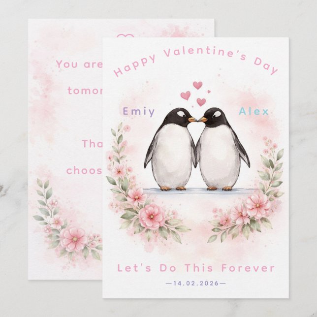 Carte d'amour de pingouin – Amour mignon et Saint- (Devant / Derrière)