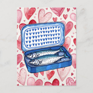 Carte d'amour de sardines à l'aquarelle vintage