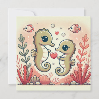 Carte d'amour Hippocampe Récif de Corail
