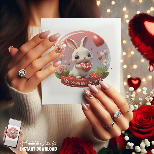 Carte d'amour pour coeur valentin bébé lapin migno (Créateur téléchargé)