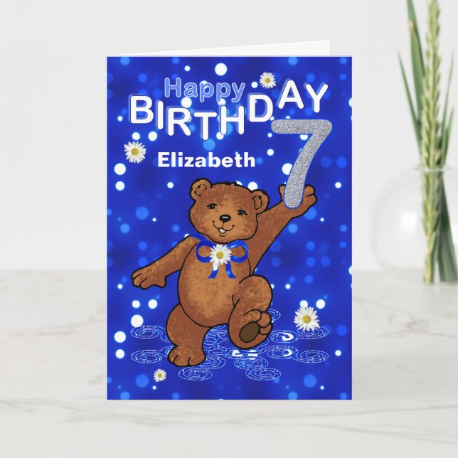 Carte Dancing Teddy Bear 7e anniversaire pour fille (Devant)