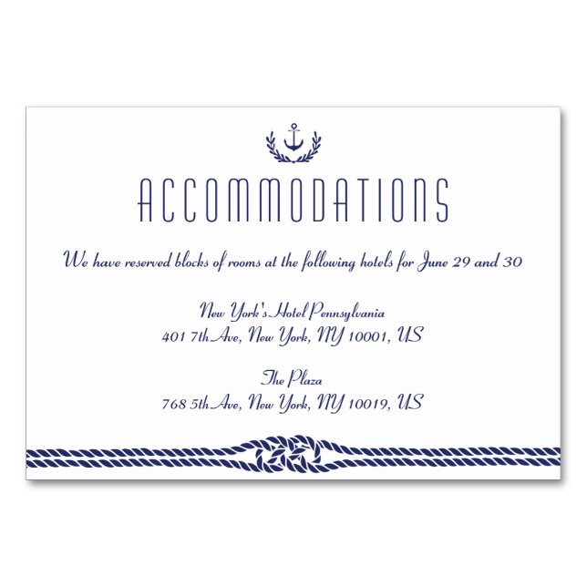 Carte d'Ancre Mariage nautique (Devant)