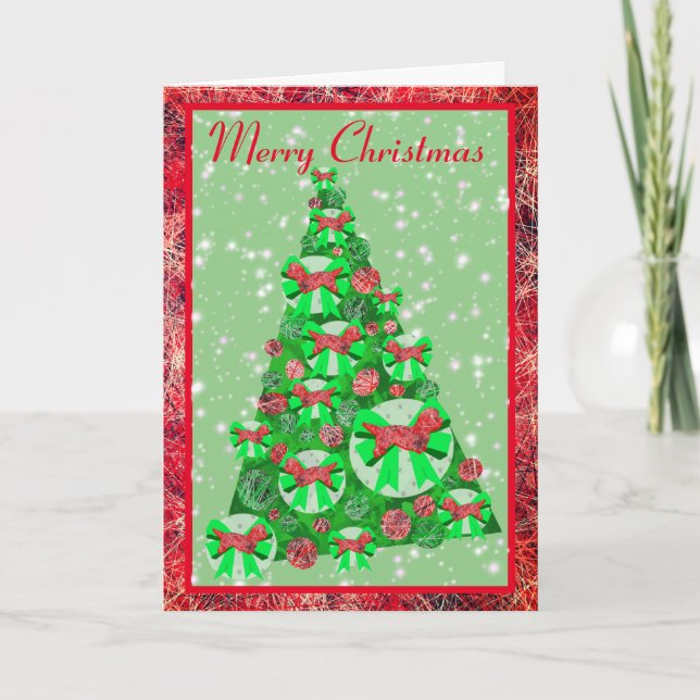 Carte Dandie Dinmont Terrier Cute Chien Bow sapin de Noë (Devant)