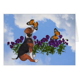 Carte d'animal de fleurs de papillons de beagle