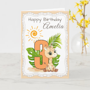 Carte d'animaux aquarelle pour 3ème anniversaire