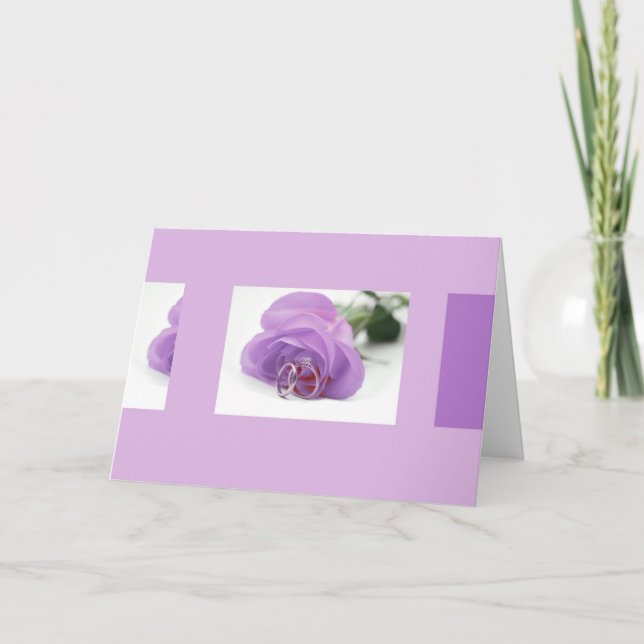 Carte d'anneaux de rose et de mariage de pourpre (Devant)