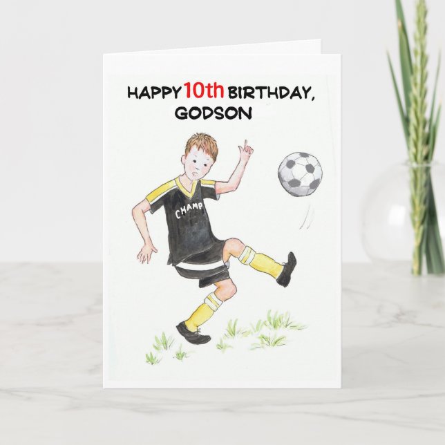 Carte d'anniversaire 10e pour un Godson - Football (Devant)