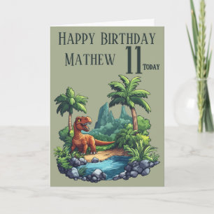 Carte d'anniversaire 11 ans Dinosaure