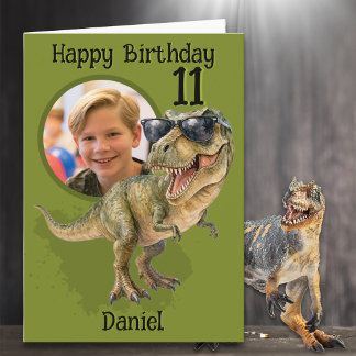Carte d'anniversaire 11 ans dinosaure T-Rex avec u