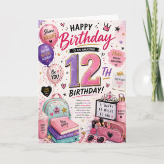 Carte d'anniversaire 12 ans pour filles