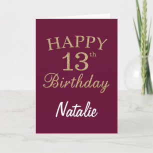 Carte d'anniversaire 13 ans pailletée rouge Bourgo