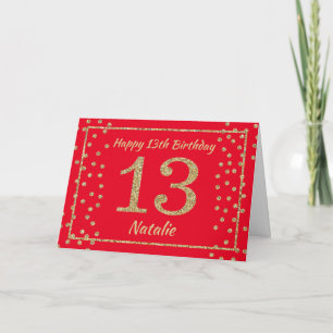 Carte d'anniversaire 13 ans paillettes rouges et o