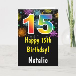 Carte d'anniversaire 15 ans Feux d'artifice Arc-en