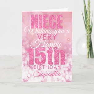 Carte d'anniversaire 15 ans Nièce Rose Pailleté Fé
