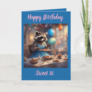 Carte d'anniversaire 16 ans sucrée Raton laveur ca