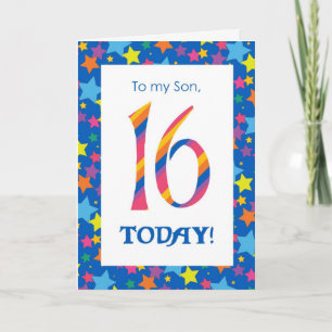Carte d'anniversaire 16e pour son, rayures et étoi