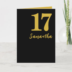 Carte d'anniversaire 17 ans, noir et or