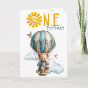 Carte d'anniversaire 1 an Montgolfière Ours en Pel