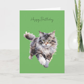 Carte d'anniversaire #1 avec chat gris et duveteux