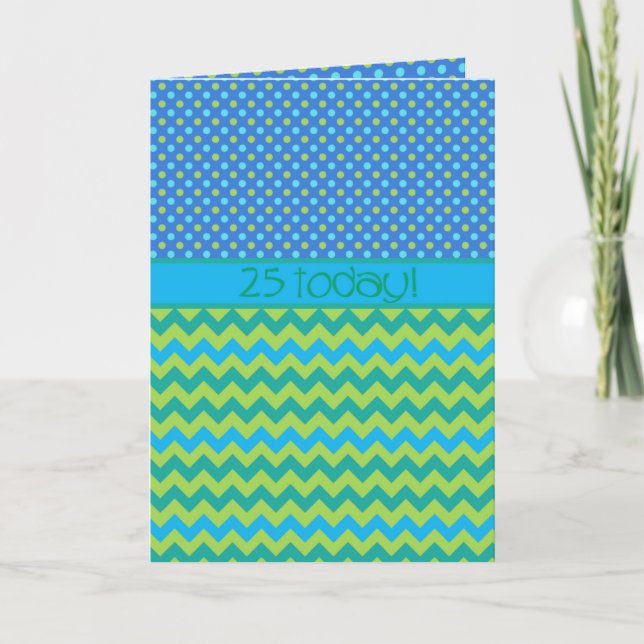 Carte d'anniversaire 25e : Motifs magenta et bleu (Devant)