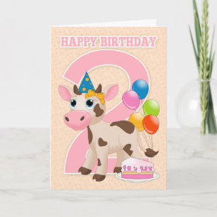 Carte d'anniversaire 2e avec petit gâteau de vache