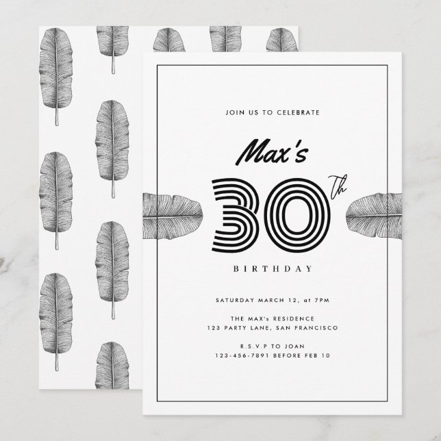 Carte d'anniversaire 30e minimum tropicale (Devant / Derrière)
