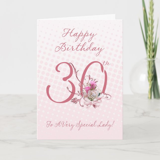 Carte d'anniversaire 30e - Roses roses roses - À u (Devant)