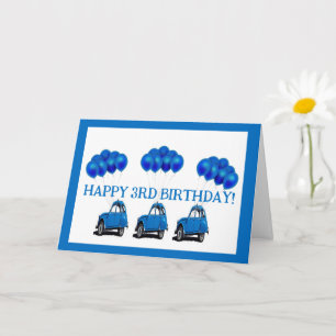 Carte d'anniversaire 3 ans - Voiture bleue et ball