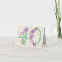 Carte d'anniversaire 40e - QUARANTE - Aquarelle vi