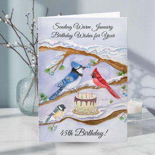 Carte d'anniversaire 45 ans avec oiseaux de jardin