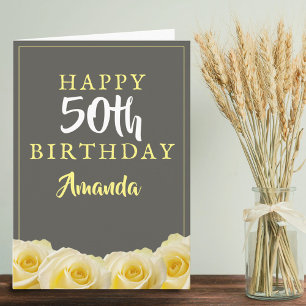 Carte d'anniversaire 50 ans Fleur de Rose Jaune Fl