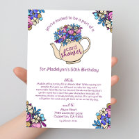 Carte d'anniversaire 50 ans Floral Teapot Shower p