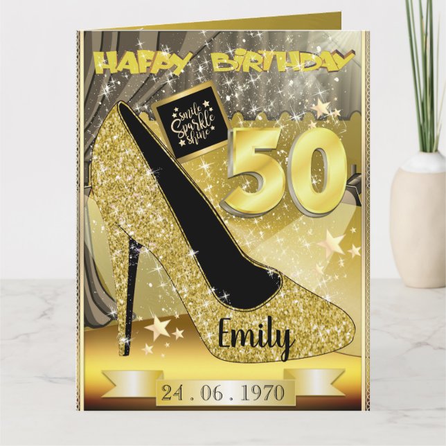 Carte d'anniversaire 50 ans personnalisée en or (Devant)