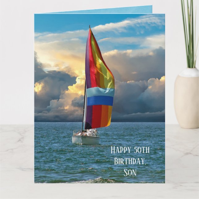 Carte d'anniversaire 50e bateau à voile (Devant)
