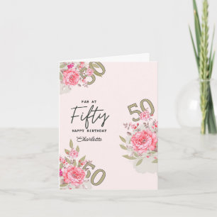 Carte d'anniversaire 50e, Nom personnalisé fleuri