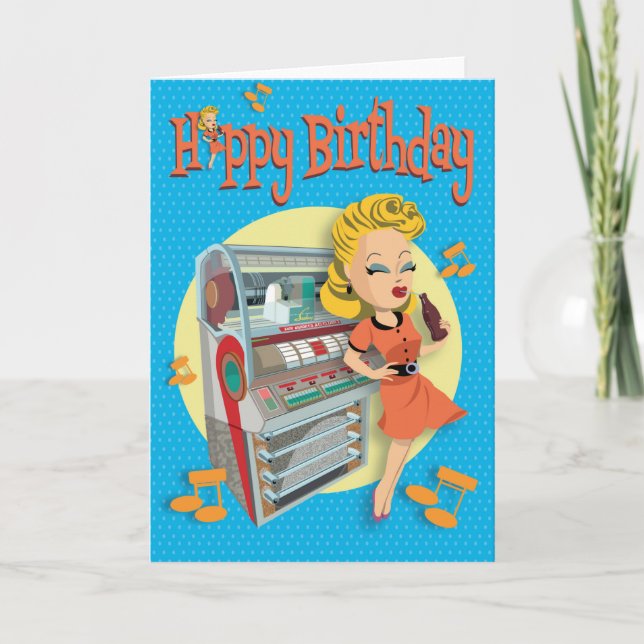 carte d'anniversaire 50ties rock classic jukebox (Devant)