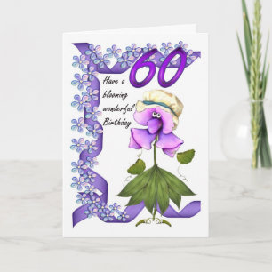 Carte d'anniversaire 60e avec lune jolies fleurs,