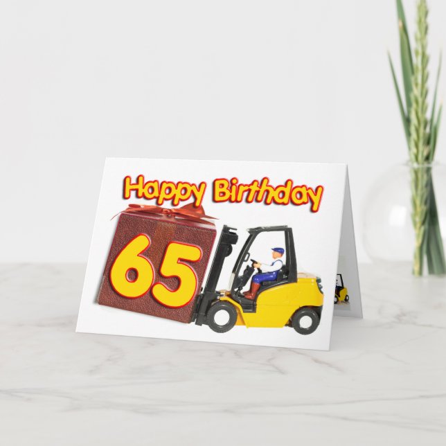 carte d'anniversaire 65 avec un chariot élévateur (Devant)