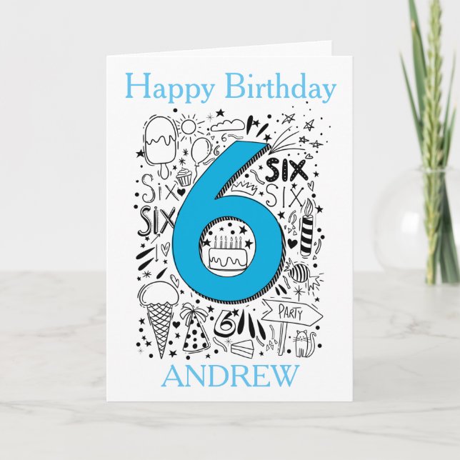Carte d'anniversaire 6 ans bleu (Devant)