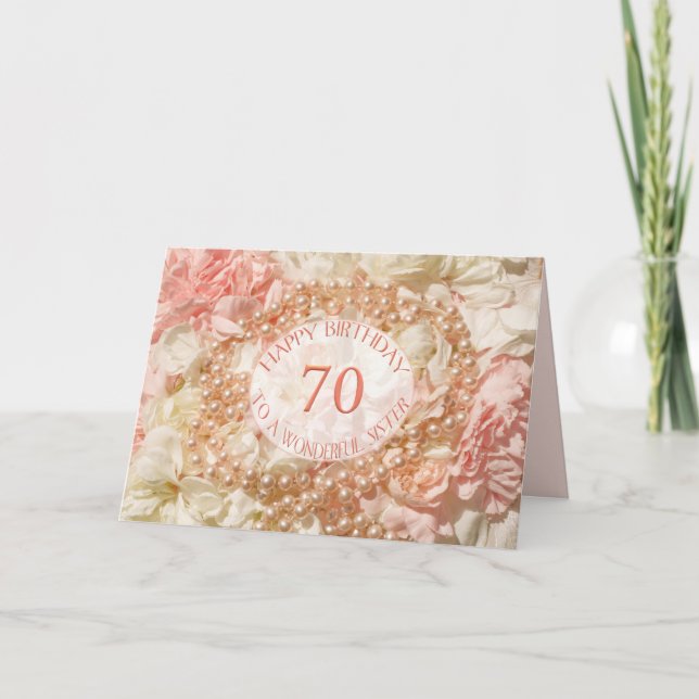 Carte d'anniversaire 70 ans pour soeur, perles et  (Devant)