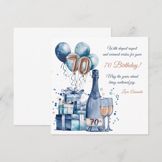 Carte d'anniversaire 70e personnalisée pour hommes (Devant / Derrière)