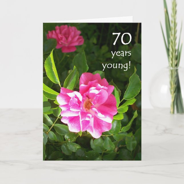 Carte d'anniversaire 70e - Roses roses roses (Devant)