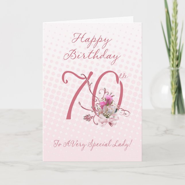 Carte d'anniversaire 70e - Roses roses roses - À u (Devant)
