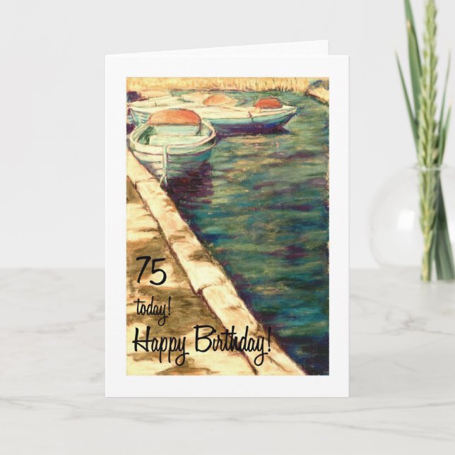 Carte d'anniversaire 75e - Bateaux bleus (Devant)